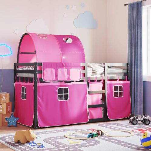 vidaXL Stapelbed met gordijnen 90x200 cm grenenhout roze, Maison & Meubles, Chambre à coucher | Lits, Envoi