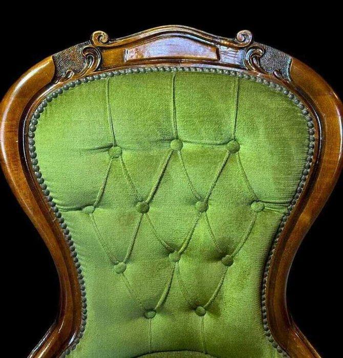Fauteuil - Chesterfield - Fluweel, Walnoot, Antiek en Kunst, Curiosa en Brocante