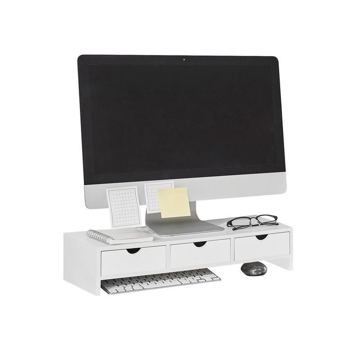 Tweedekans | SoBuy BBF03-W Monitorstandaard met 3 laden -, Computers en Software, Laptopstandaarden, Ophalen of Verzenden