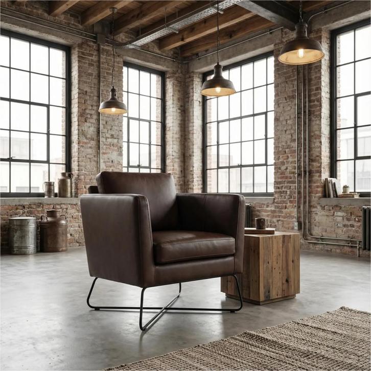 Leren fauteuil Club - Rancho Brown (bruin), Huis en Inrichting, Fauteuils, 75 tot 100 cm, 75 tot 100 cm, Nieuw, Leer, Ophalen of Verzenden