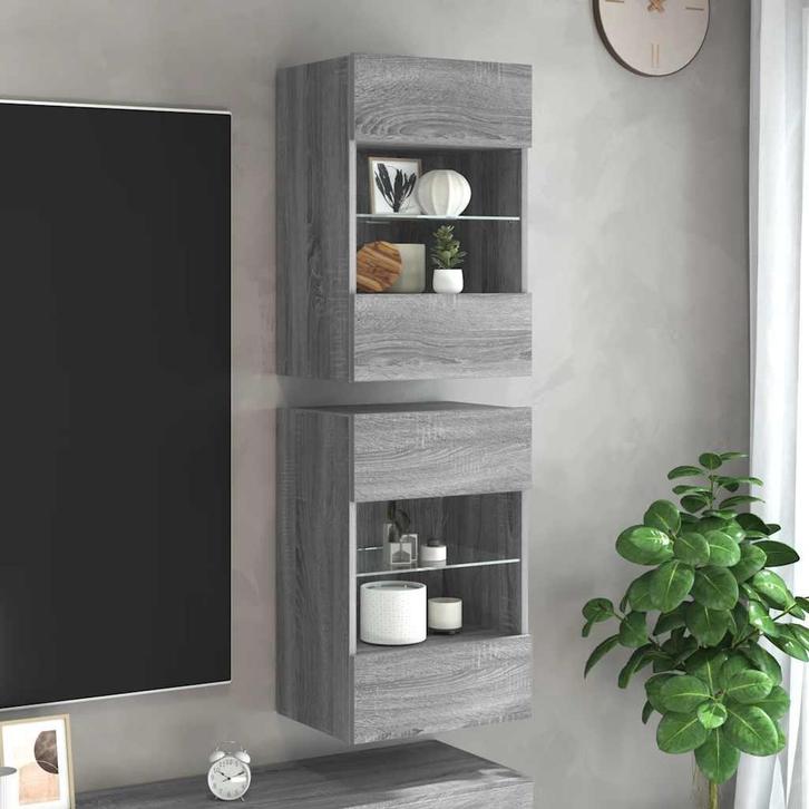 vidaXL Wandkasten met LED-verlichting voor tv 2 st, Huis en Inrichting, Kasten |Televisiemeubels, Nieuw, Verzenden