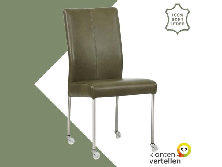 Leren eetkamerstoel Comfort met wieltjes - Granada Moss, Huis en Inrichting, Stoelen, Overige kleuren, Eén, Nieuw, Leer, Ophalen of Verzenden