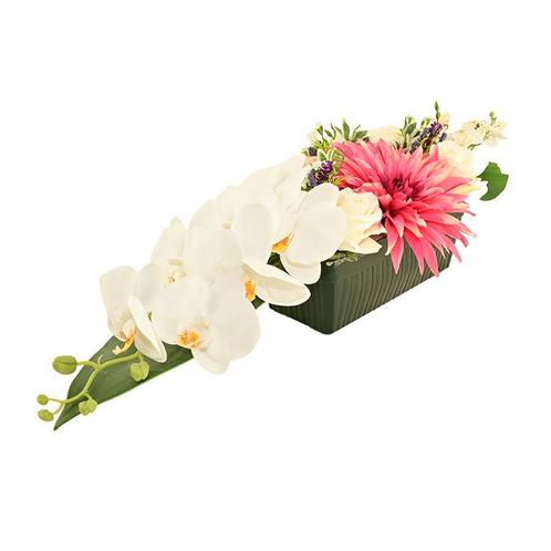 Kunstbloemstuk phalenopsis open rozen dahlia vulling, Huis en Inrichting, Woonaccessoires | Kunstplanten en Kunstbloemen, Binnen