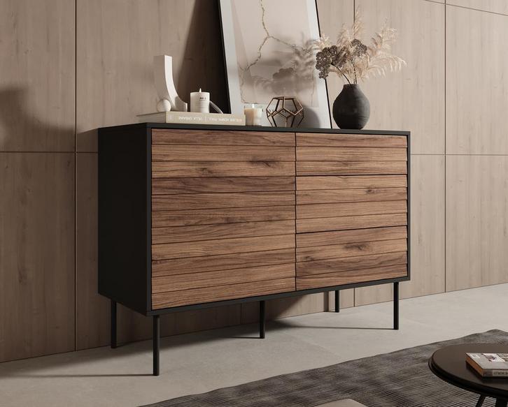 Meubella | Dressoir eiken zwart 120cm 3 lades - Opbergkast, Huis en Inrichting, Kasten | Dressoirs, 25 tot 50 cm, Nieuw, 100 tot 150 cm