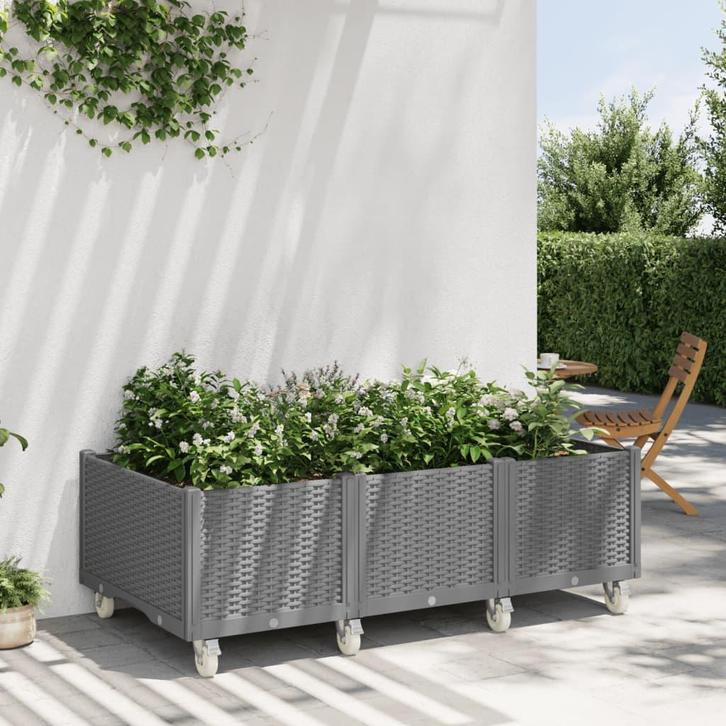 vidaXL Plantenbak met wielen 150x80x54 cm polypropeen, Tuin en Terras, Bloempotten, Nieuw, Verzenden