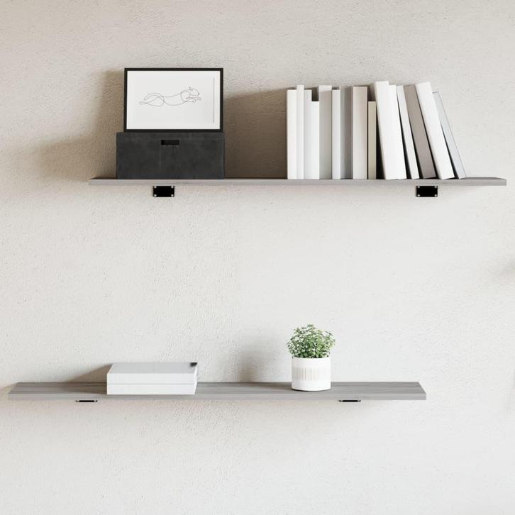 vidaXL Wandschappen 4 st 100x20x1,5 cm bewerkt hout grijs, Huis en Inrichting, Woonaccessoires | Wandplanken en Boekenplanken