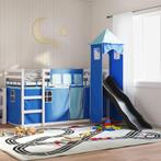 vidaXL Stapelbed met glijbaan en gordijnen blauw 90x200 cm, Verzenden, Nieuw