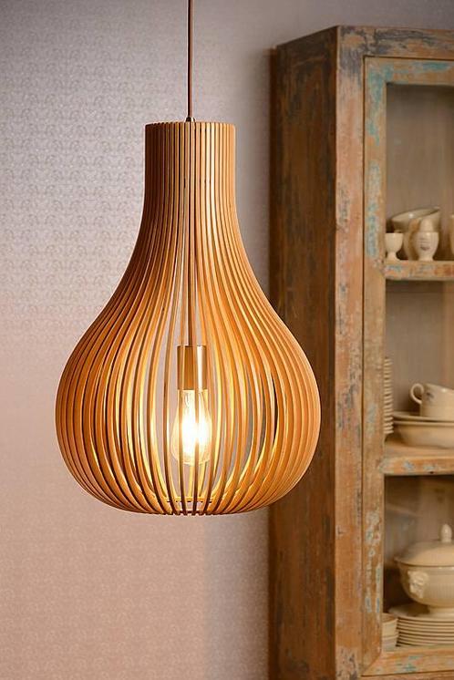 Hanglamp Lucide BODO -  - Ø 38 cm - 1xE27 - Licht, Huis en Inrichting, Lampen | Hanglampen, Nieuw, Hout, Verzenden