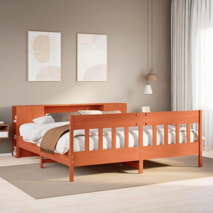 vidaXL Bed met boekenkast zonder matras grenenhout wasbruin, Maison & Meubles, Chambre à coucher | Lits, Envoi