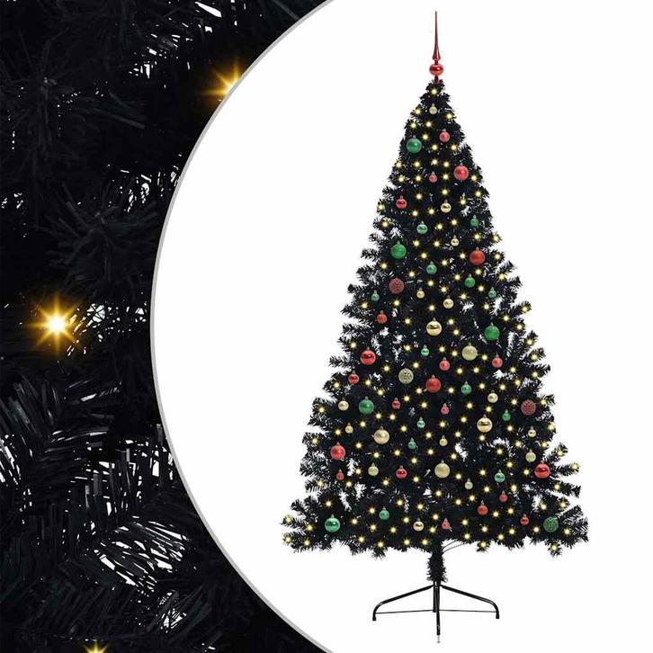 vidaXL Kunststof Voorverlichte Kerstboom met 300 LED Zwart, Diversen, Kerst, Nieuw, Verzenden