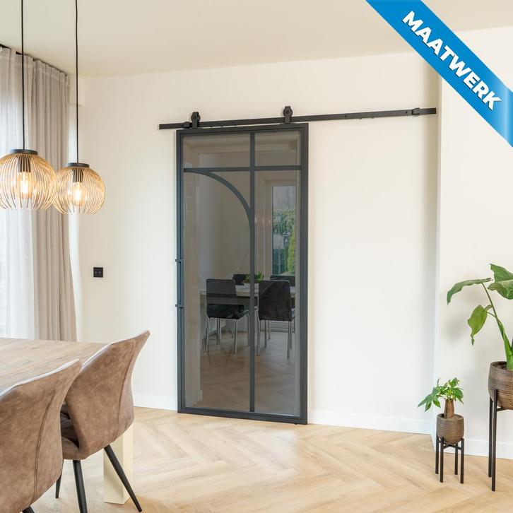 Stalen Schuifdeur Zwart 5 Vlaks rond Maatwerk Rook glas, Doe-het-zelf en Bouw, Raamkozijnen en Schuifdeuren, Nieuw, Inclusief glas