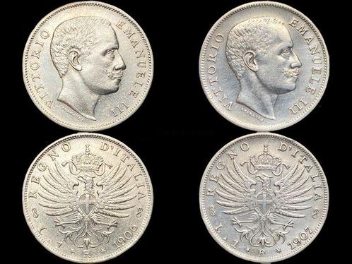 Italië, Koninkrijk Vittorio Emanuele III. 1 Lira 1906+1907 (, Postzegels en Munten, Munten | Europa | Niet-Euromunten