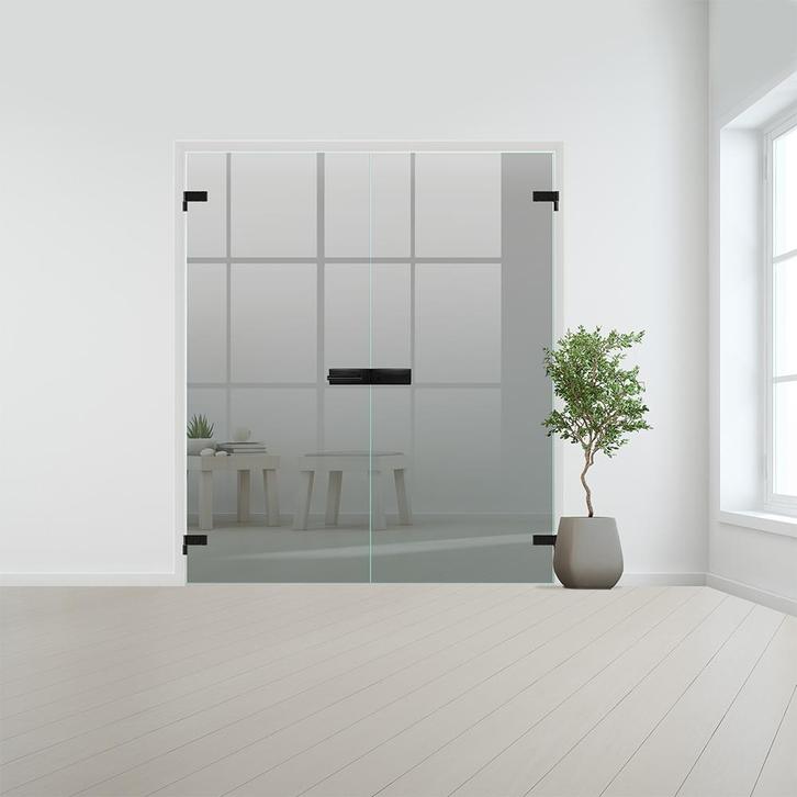 Glazen dubbele binnendeur voor opdek kozijn zwart beslag-Gri, Bricolage & Construction, Vitres, Châssis & Fenêtres, Envoi
