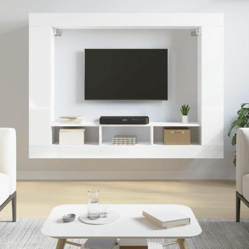 vidaXL Meuble TV blanc brillant 152x22x113 cm bois, Huis en Inrichting, Kasten | Overige, Verzenden