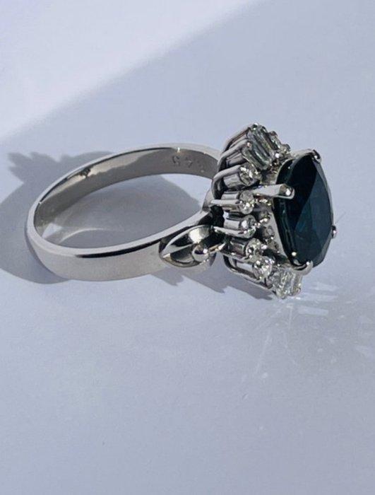 Ring Platina Saffier - Diamant - 3,45ct Sapphire ring, Handtassen en Accessoires, Ringen