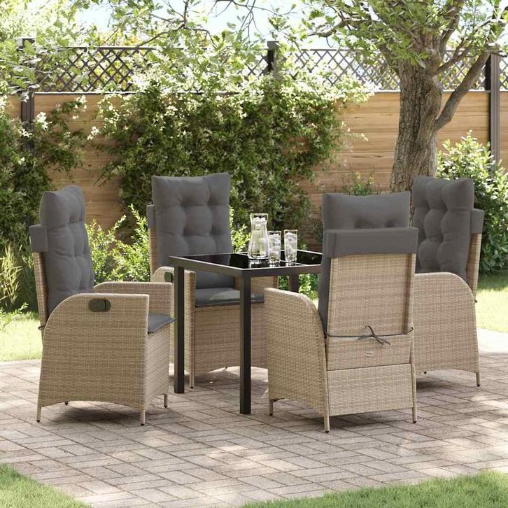 vidaXL Tuin Eettafel Set met kussen 5 pcs Beige poly rattan, Tuin en Terras, Tuinsets en Loungesets, Nieuw, Verzenden