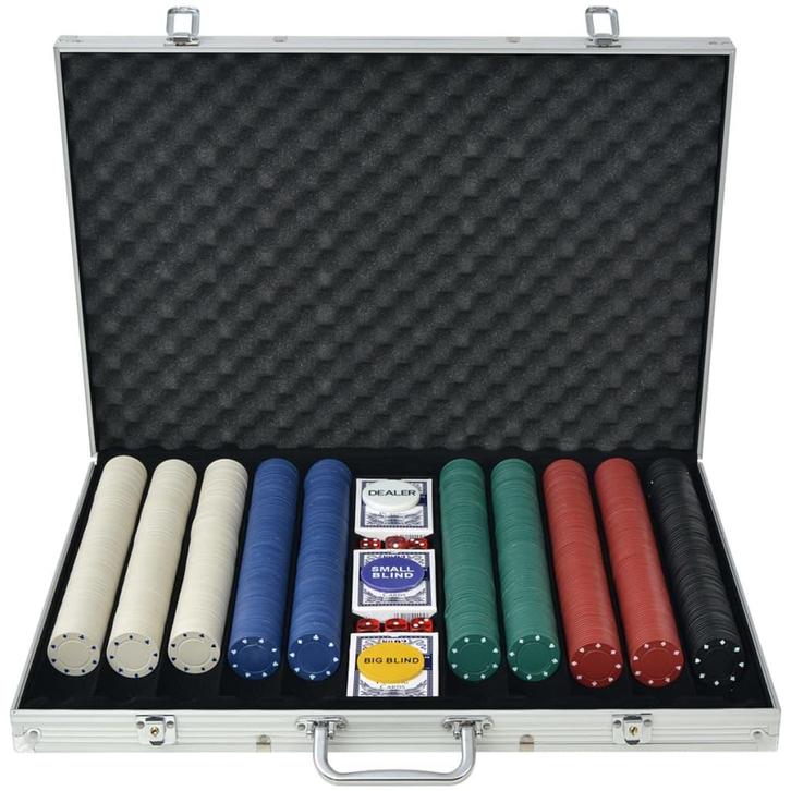 vidaXL Pokerset met 1000 chips aluminium, Hobby en Vrije tijd, Gezelschapsspellen | Kaartspellen, Nieuw, Verzenden