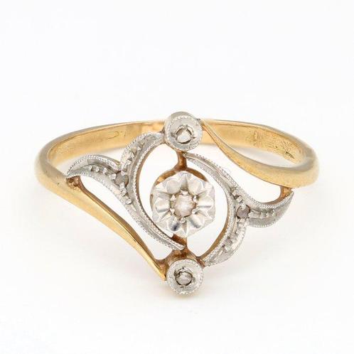 Zonder Minimumprijs - Ring - 18 karaat Geel goud Diamant, Handtassen en Accessoires, Ringen