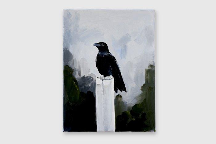 Matthieu van Riel - Black Bird on a White Pole, Antiek en Kunst, Kunst | Schilderijen | Modern