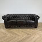 Vintage Chesterfield 3-zitsbank, donker bruin - leer, Huis en Inrichting, Gebruikt, Eén