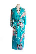 KIMU® Driekwarts Kimono Turquoise M-L Ochtendjas Yukata Blau, Ophalen of Verzenden