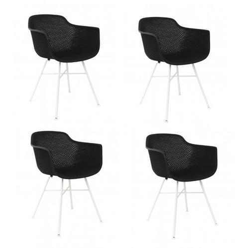 Tweedekans | Kick Set van 4 Tuinstoelen Indy Zwart - Wit, Tuin en Terras, Tuinsets en Loungesets, Ophalen of Verzenden