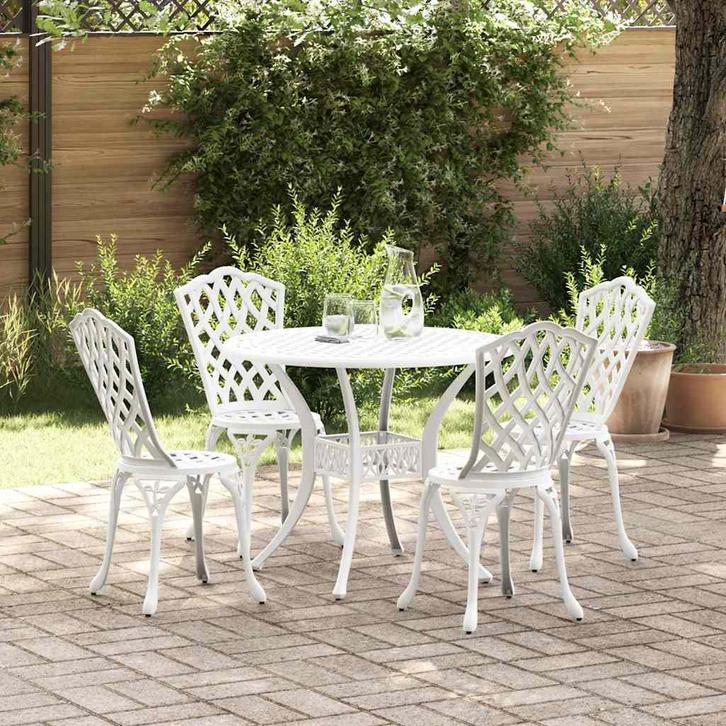 vidaXL Tuin Eettafel Set 5 pcs Wit Aluminium, Tuin en Terras, Tuinsets en Loungesets, Nieuw, Verzenden