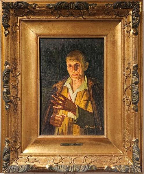 Alfonso Grassi (1918-2002) - Al lume di candela, Antiek en Kunst, Kunst | Schilderijen | Klassiek