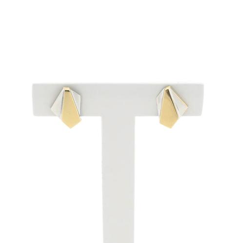 Bicolor gouden oorstekers (witgoud, oorbellen, geelgoud), Handtassen en Accessoires, Oorbellen, Overige kleuren, Gebruikt, Goud