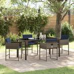 vidaXL Tuin Eettafel Set met kussen 5 pcs Grijs Poly rattan, Tuin en Terras, Verzenden, Nieuw