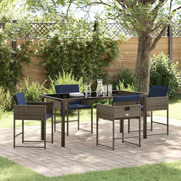 vidaXL Tuin Eettafel Set met kussen 5 pcs Grijs Poly rattan, Tuin en Terras, Tuinsets en Loungesets, Nieuw, Verzenden