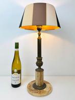 Tafellamp - Antieke messing en onyx zuiltafel-lamp met kap -