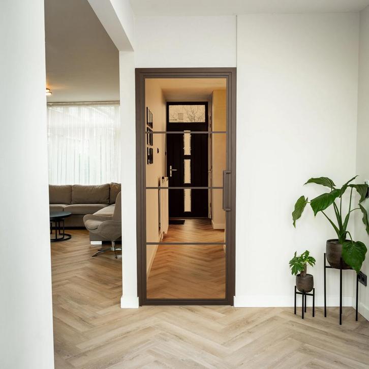 Stalen Binnendeur - Brons - 4 Vlaks - Brons rook glas, Doe-het-zelf en Bouw, Deuren en Vliegenramen, Binnendeur, Nieuw, Metaal