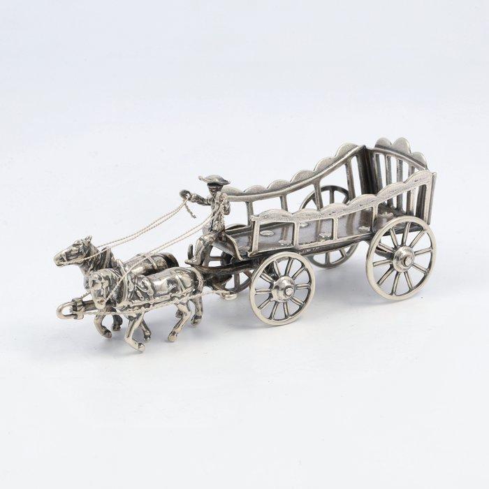 Argentor - Boerenkar met paarden - Miniatuur figuur - .835, Antiek en Kunst, Antiek | Zilver en Goud