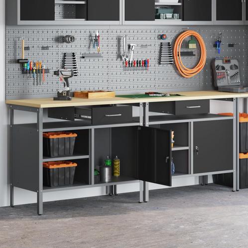 vidaXL 2-delige Werkbankset in Zwart Staal, Doe-het-zelf en Bouw, Werkbanken, Nieuw, Verzenden