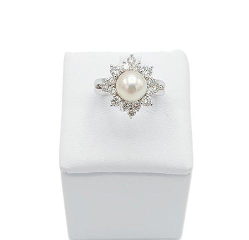 Bague - 18 carats Or blanc -  1.11ct. tw. Perle - Diamant, Handtassen en Accessoires, Ringen