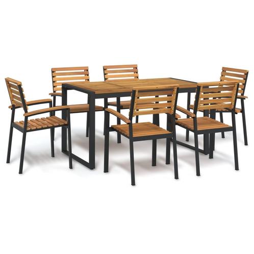 vidaXL 7-delige Tuinset massief acaciahout en metaal, Tuin en Terras, Tuinsets en Loungesets, Tuinset, Nieuw, Verzenden