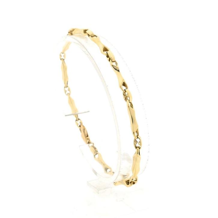 Gouden fantasieschakel armband (Schakelarmband), Handtassen en Accessoires, Armbanden, Overige kleuren, Gebruikt, Goud, Ophalen of Verzenden