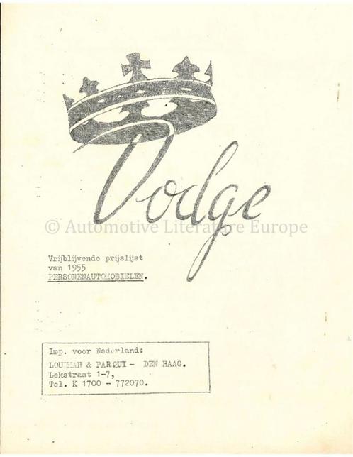 1955 DODGE KINGSWAY BROCHURE NEDERLANDS, Livres, Autos | Brochures & Magazines, Enlèvement ou Envoi