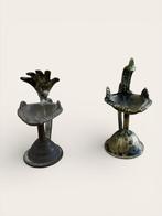 Paar Nepalese rituele olielampen - Brons - India - 19e eeuw