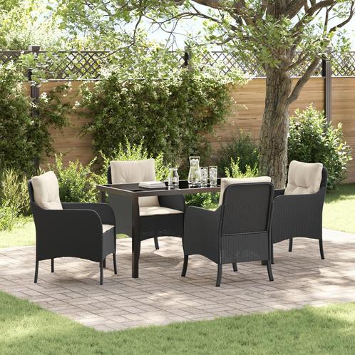 vidaXL 5-delige tuinset met kussens zwart poly rattan, Tuin en Terras, Tuinstoelen, Nieuw, Verzenden
