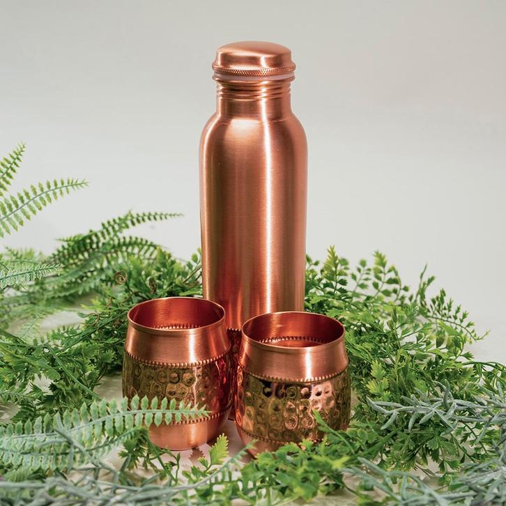 Puur koperen set van fles met 2 bolle bekers sequence ± 950, Sport en Fitness, Gezondheidsproducten en Wellness, Ophalen of Verzenden