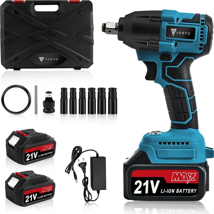 Vesto® Accu Slagmoersleutel 21V - incl. 6x Moerdoppen, Bitad, Doe-het-zelf en Bouw, Gereedschap | Boormachines, Nieuw, Verzenden