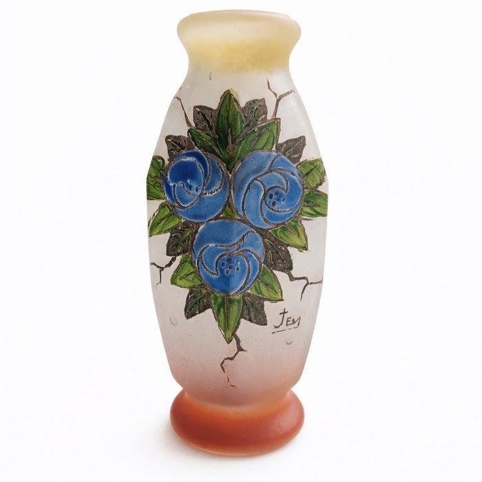 Art Nouveau JEM Vase – Enamelled Satin Glass – France c.1910, Antiek en Kunst, Antiek | Glaswerk en Kristal