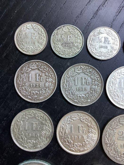 Zwitserland. Lot of 17 coins: 1/2, 1, 2, 5, 20 Francs, Postzegels en Munten, Munten | Europa | Niet-Euromunten