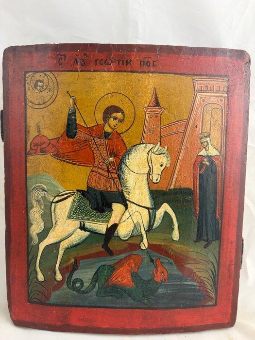 Icoon - Joris de Drakendoder - Hout, Antiek en Kunst, Kunst | Niet-Westerse kunst