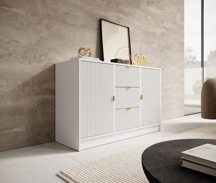 Meubella Dressoir Tavares wit 118 cm goud, Huis en Inrichting, Kasten | Dressoirs, 25 tot 50 cm, Nieuw, 100 tot 150 cm, Verzenden