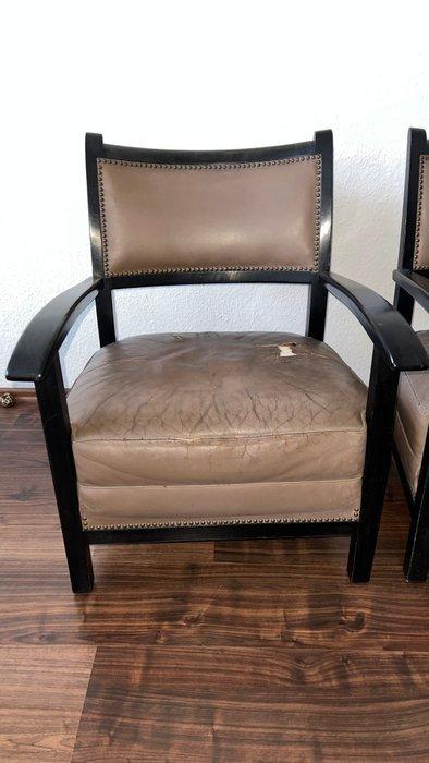 Fauteuil (3) - Bois, Cuir - Ensemble de fauteuils Art déco, Antiek en Kunst, Kunst | Designobjecten