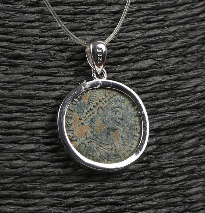 Moderne Zilver Bedel met Theodosius I bronzen munt (Zonder, Verzamelen, Mineralen en Fossielen