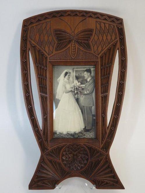 Jugendstil fotolijst met vlinder - Cadre photo - Bois, Antiek en Kunst, Kunst | Designobjecten